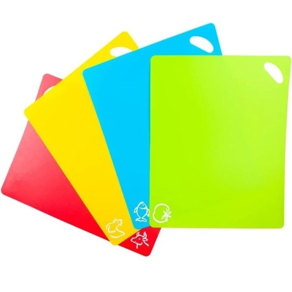 Extra Thick Flexible Plastic Cutting Board Mats with Food Icons Set of 4